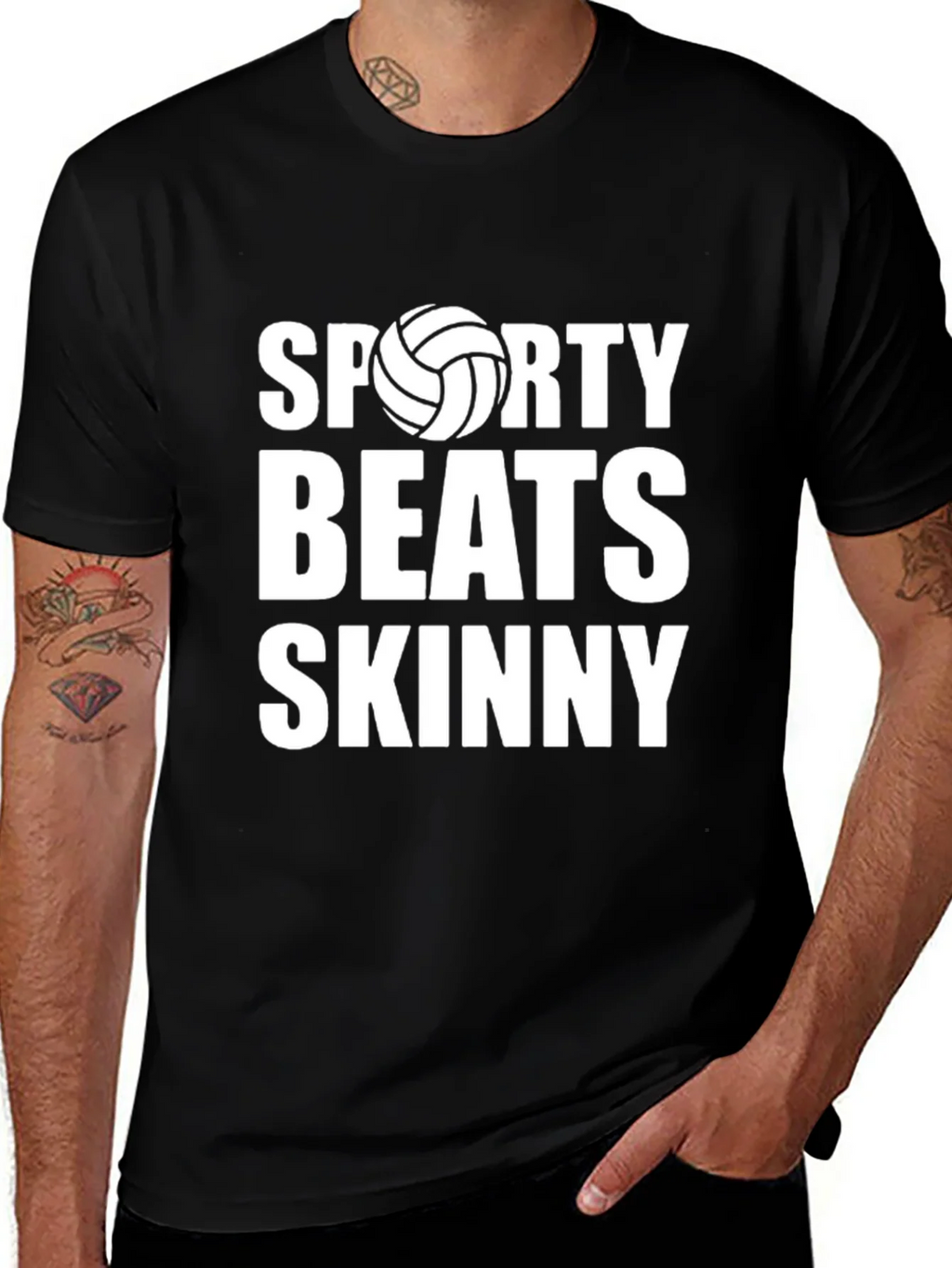 Sporty Beats Skinny Black Graphic T-Shirt product image 1