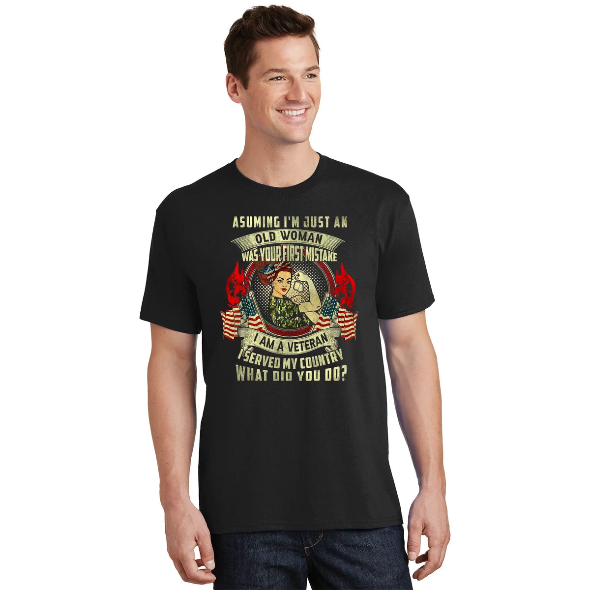 Assuming I'm Just An Old Woman Veteran Quote Vintage T-Shirt product image 1