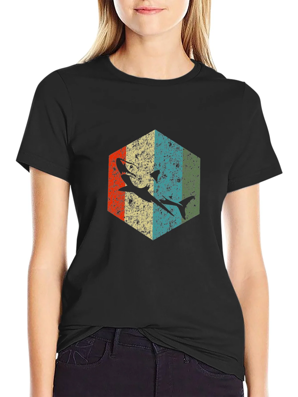 Retro Shark Graphic Tee - Black Cotton Blend product image 2