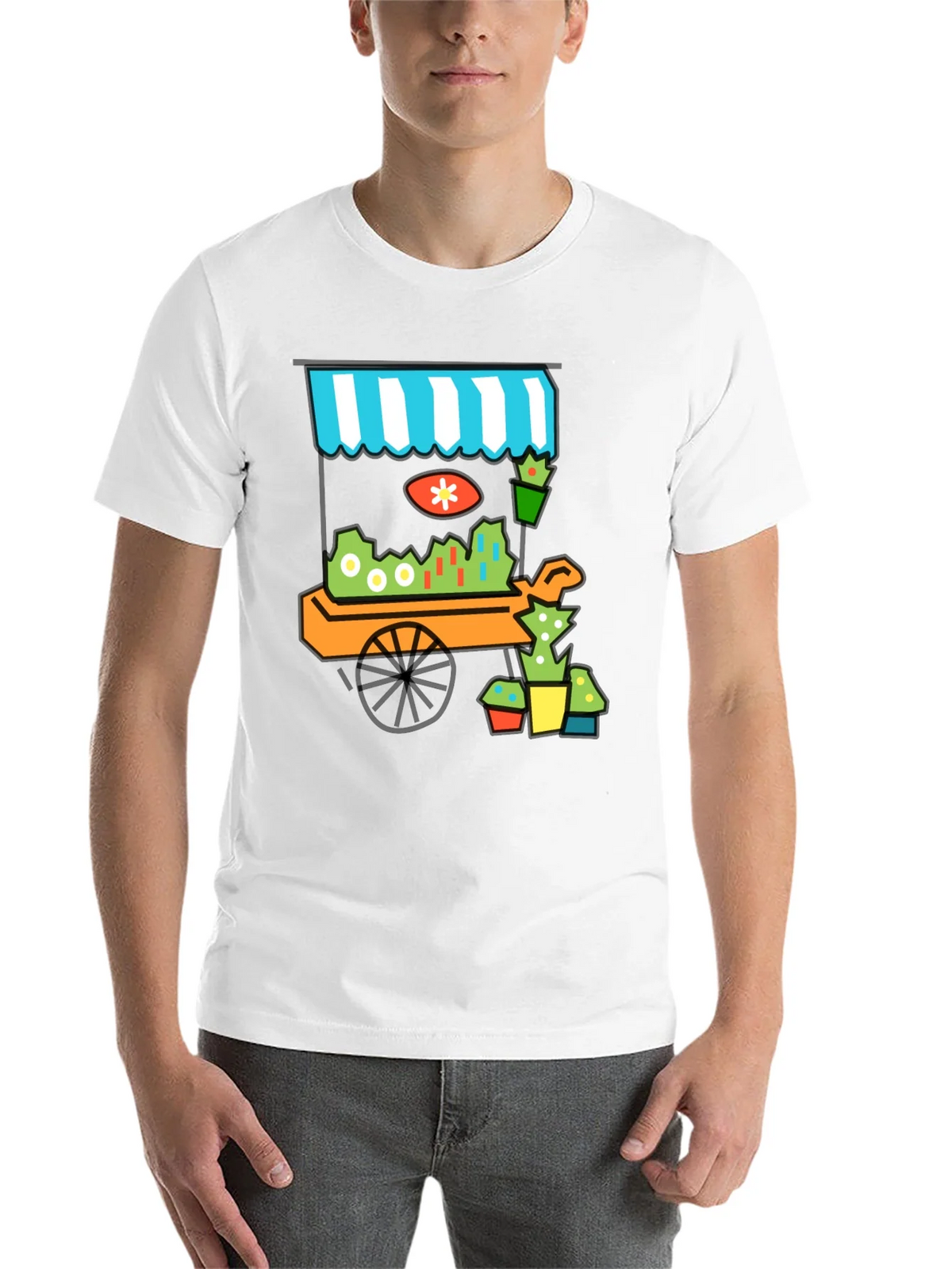 Whimsical Market Cart T-Shirt - Black Cotton Tee product image 10