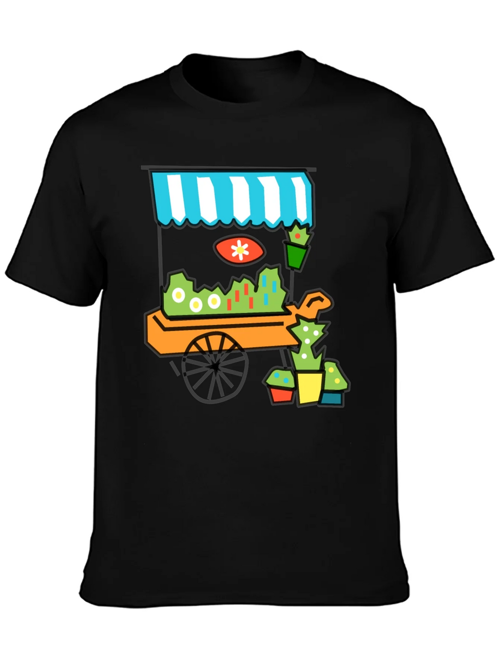 Whimsical Market Cart T-Shirt - Black Cotton Tee product image 3