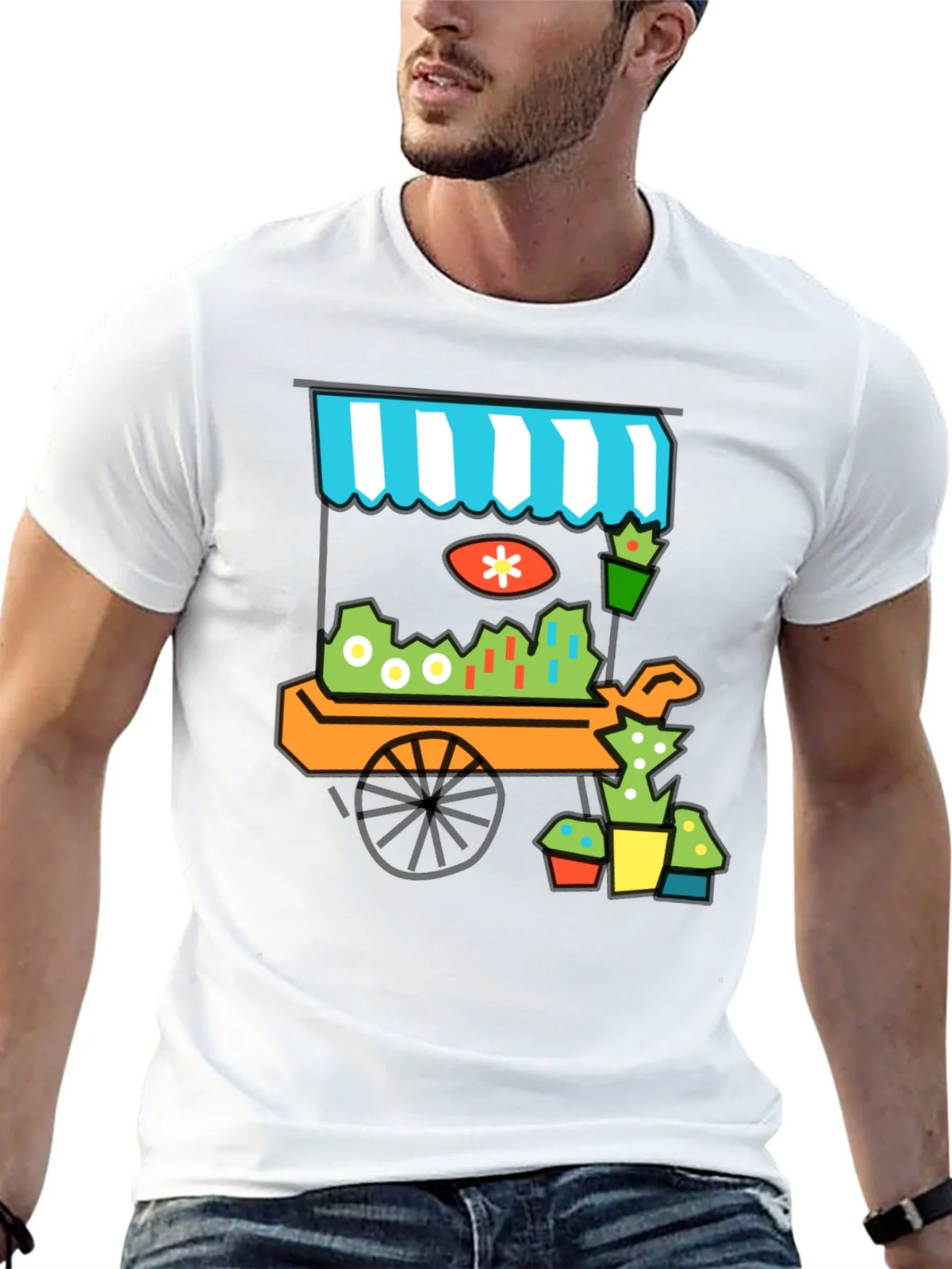 Whimsical Market Cart T-Shirt - Black Cotton Tee product image 12
