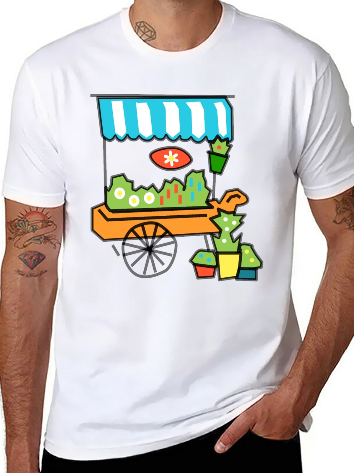 Whimsical Market Cart T-Shirt - Black Cotton Tee product image 7