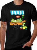 Whimsical Market Cart T-Shirt - Black Cotton Tee product image 1