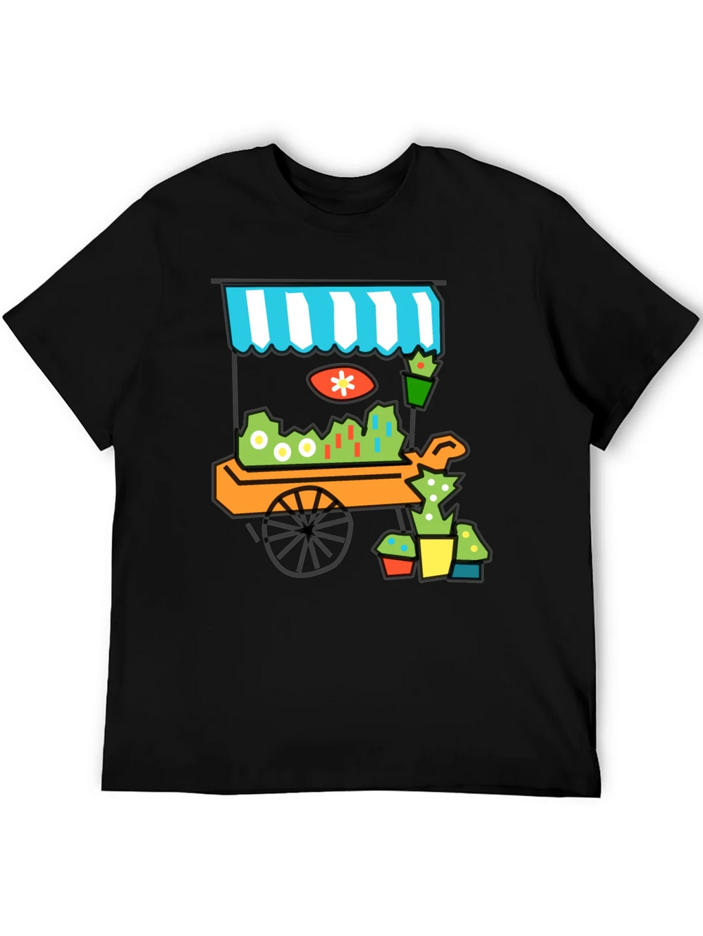 Whimsical Market Cart T-Shirt - Black Cotton Tee product image 5