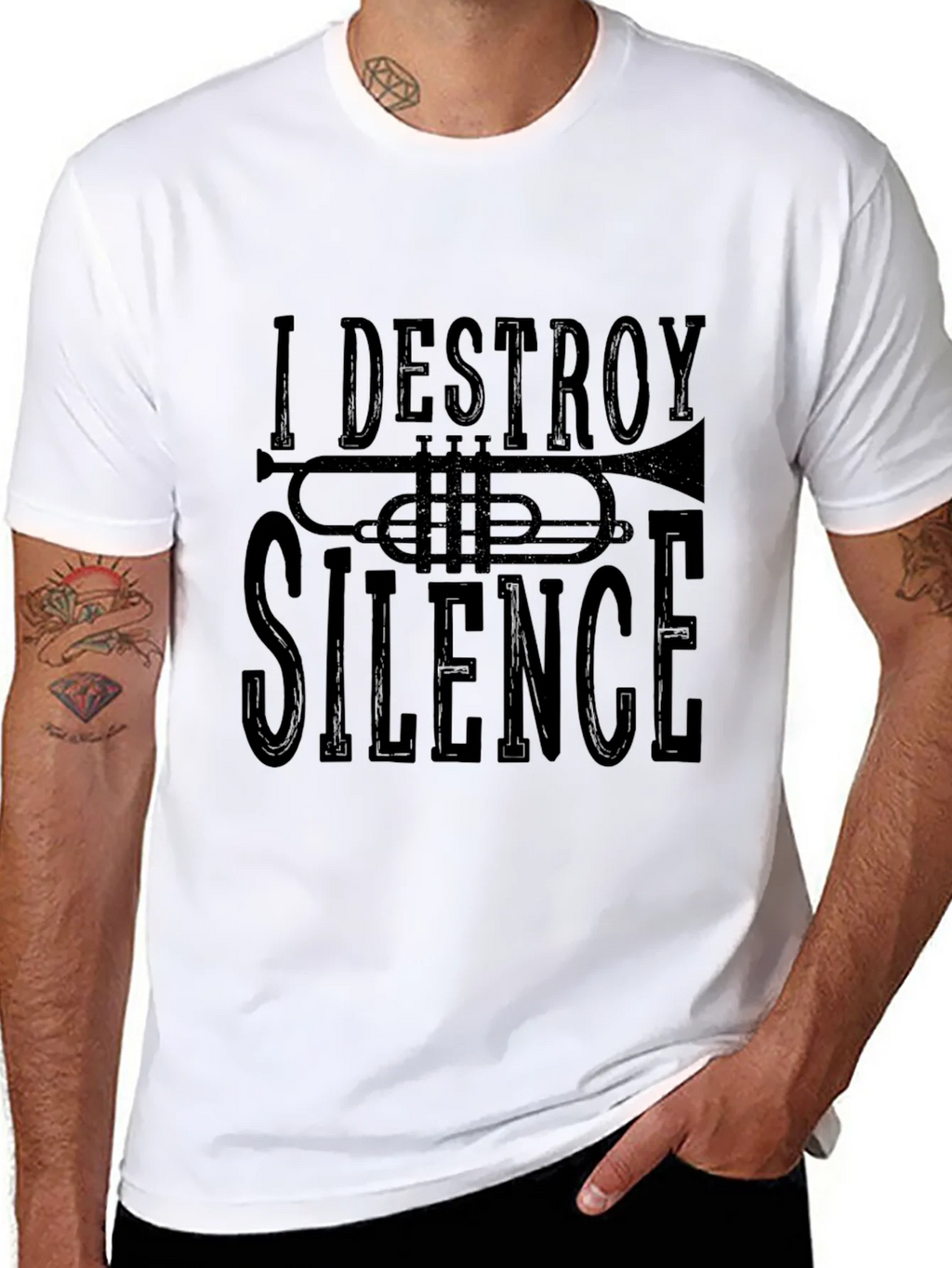 I DESTROY SILENCE T-Shirt - Black Trumpet Graphic Tee product image 7