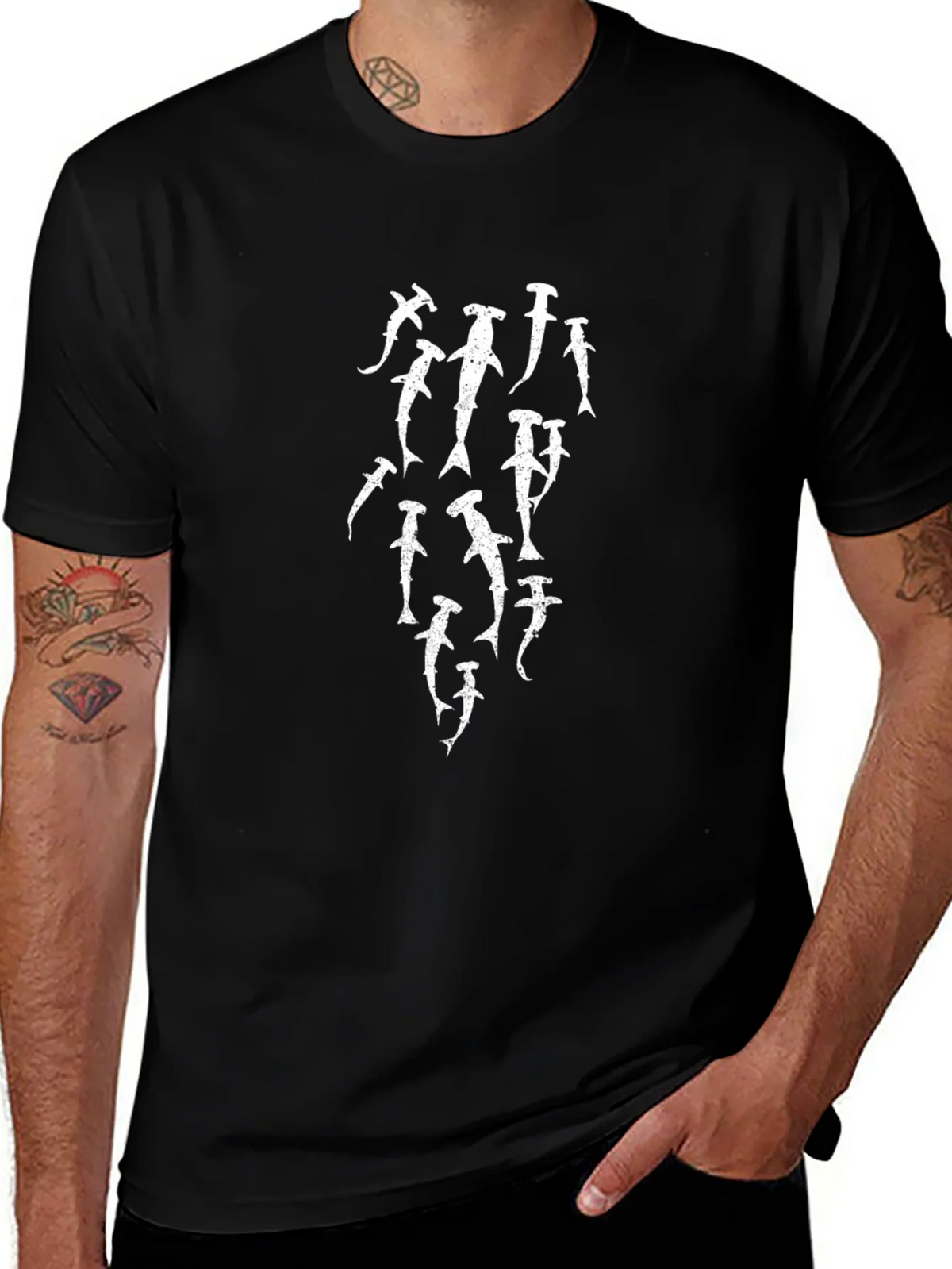Hammerhead Shark Graphic Print Black T-Shirt product image 1