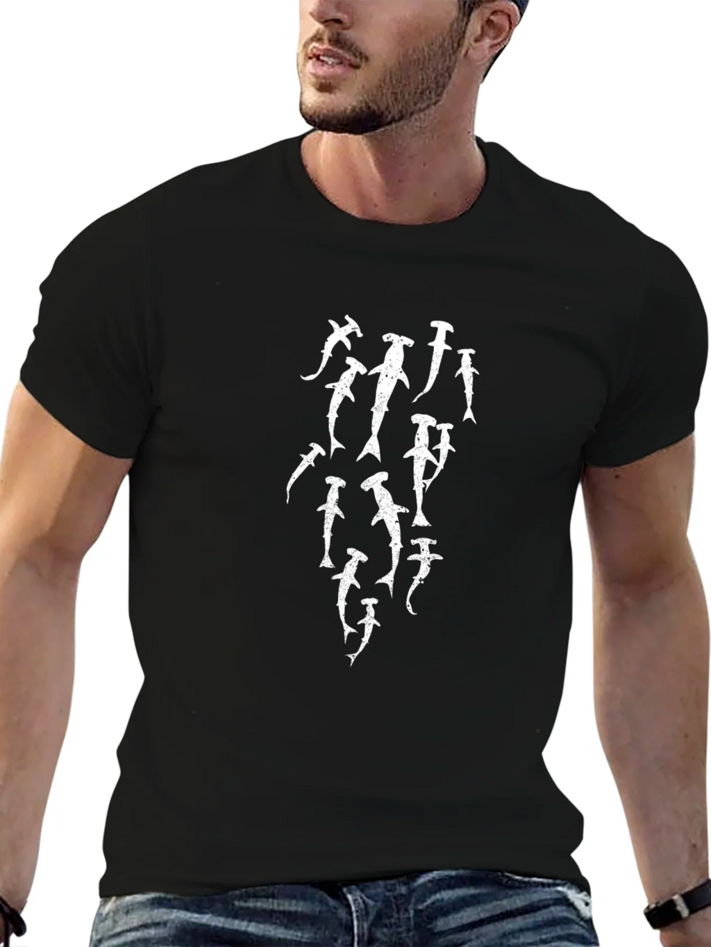 Hammerhead Shark Graphic Print Black T-Shirt product image 6