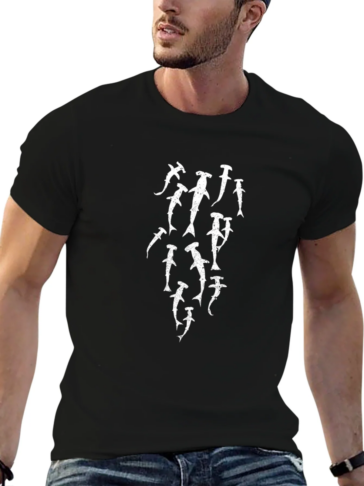 Hammerhead Shark Graphic Print Black T-Shirt product image 6