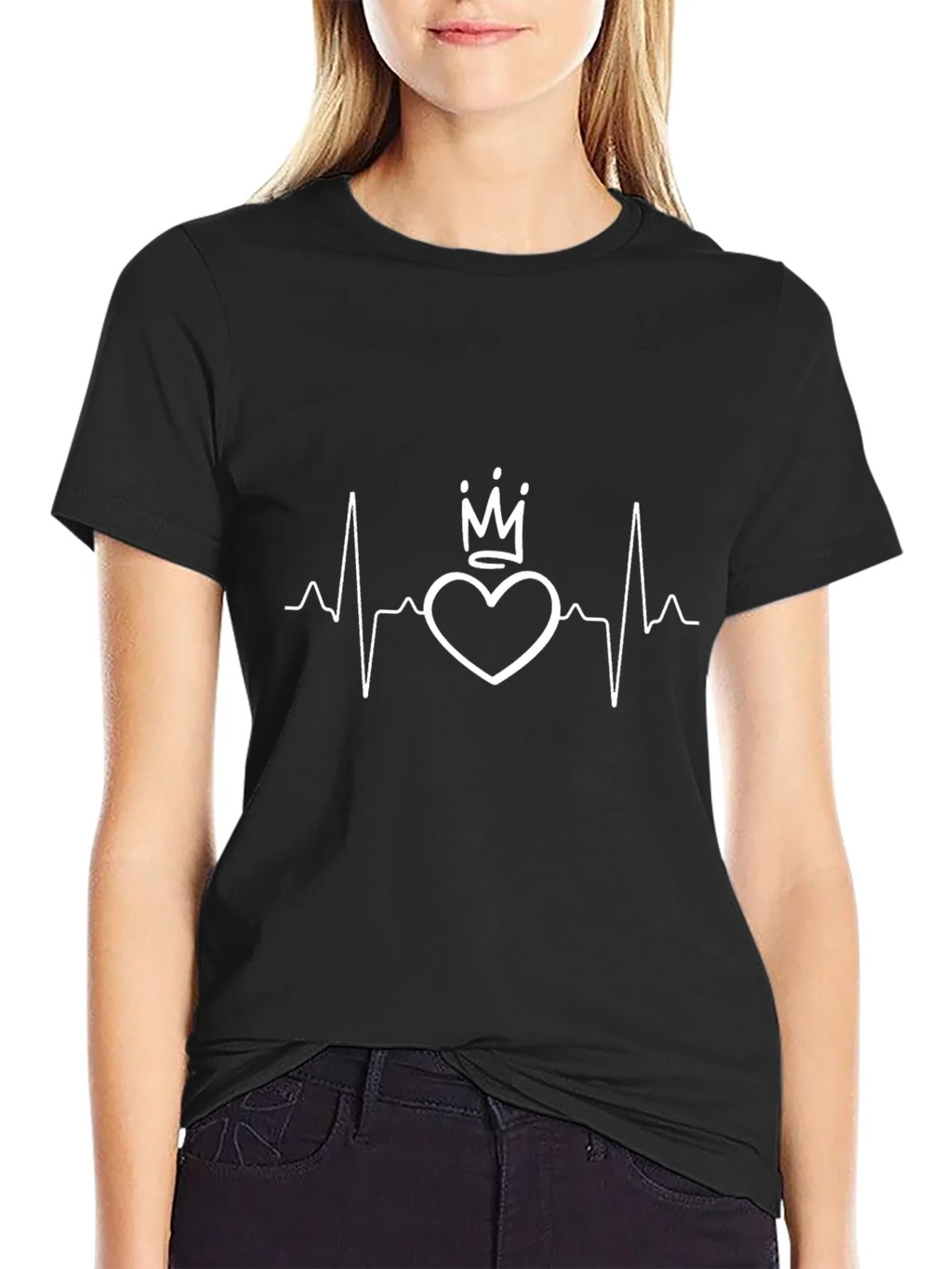 Heartbeat Crown Graphic Tee - Black Cotton product image 2