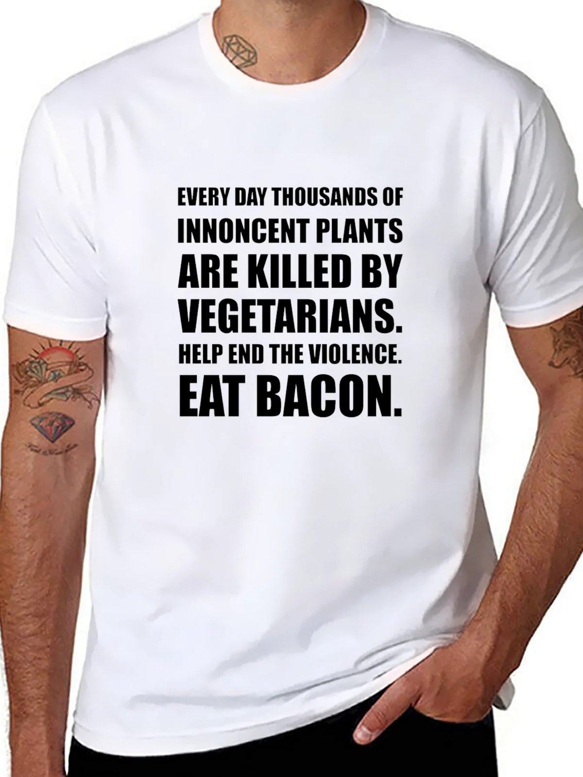 Eat Bacon Slogan Tee - End Plant Violence product image 7