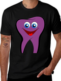 Funny Tooth Cartoon Graphic Tee - Black Cotton T-Shirt product image 1