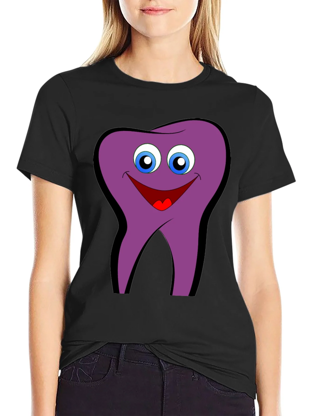 Funny Tooth Cartoon Graphic Tee - Black Cotton T-Shirt product image 2