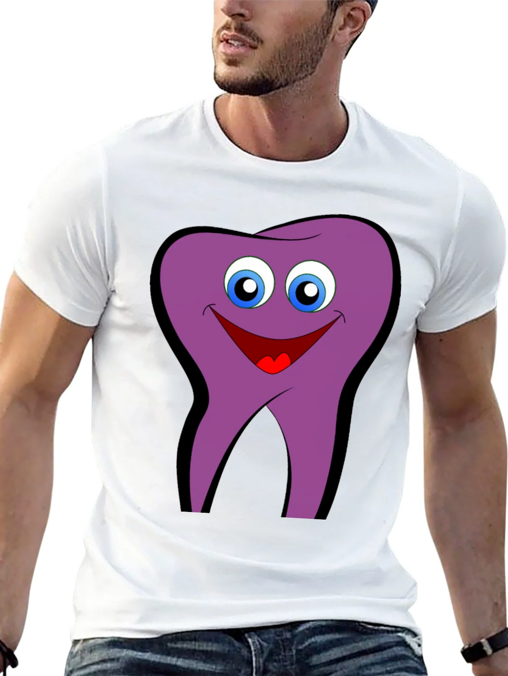 Funny Tooth Cartoon Graphic Tee - Black Cotton T-Shirt product image 12