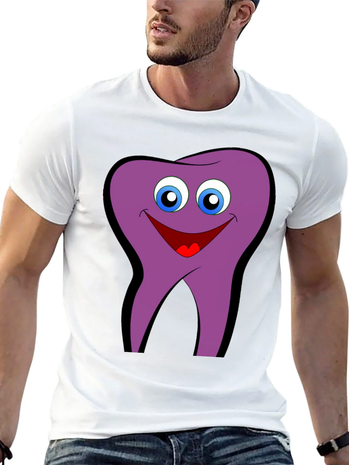 Funny Tooth Cartoon Graphic Tee - Black Cotton T-Shirt product image 12