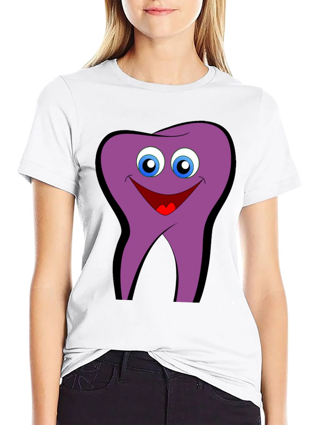 Funny Tooth Cartoon Graphic Tee - Black Cotton T-Shirt product image 8