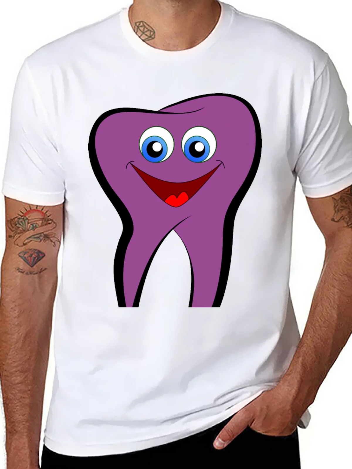 Funny Tooth Cartoon Graphic Tee - Black Cotton T-Shirt product image 7