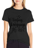 Singing to My Heart Graphic Tee - Black Cotton Casual Shirt product image 2