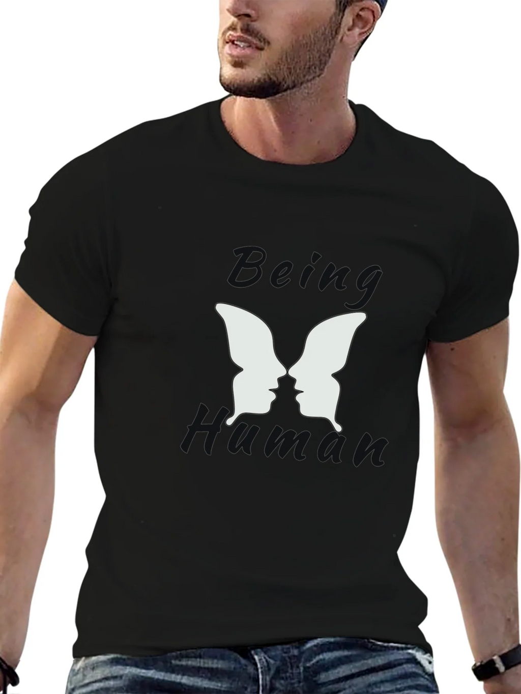 Being Human Black Graphic T-Shirt - Butterfly Face Design product image 6
