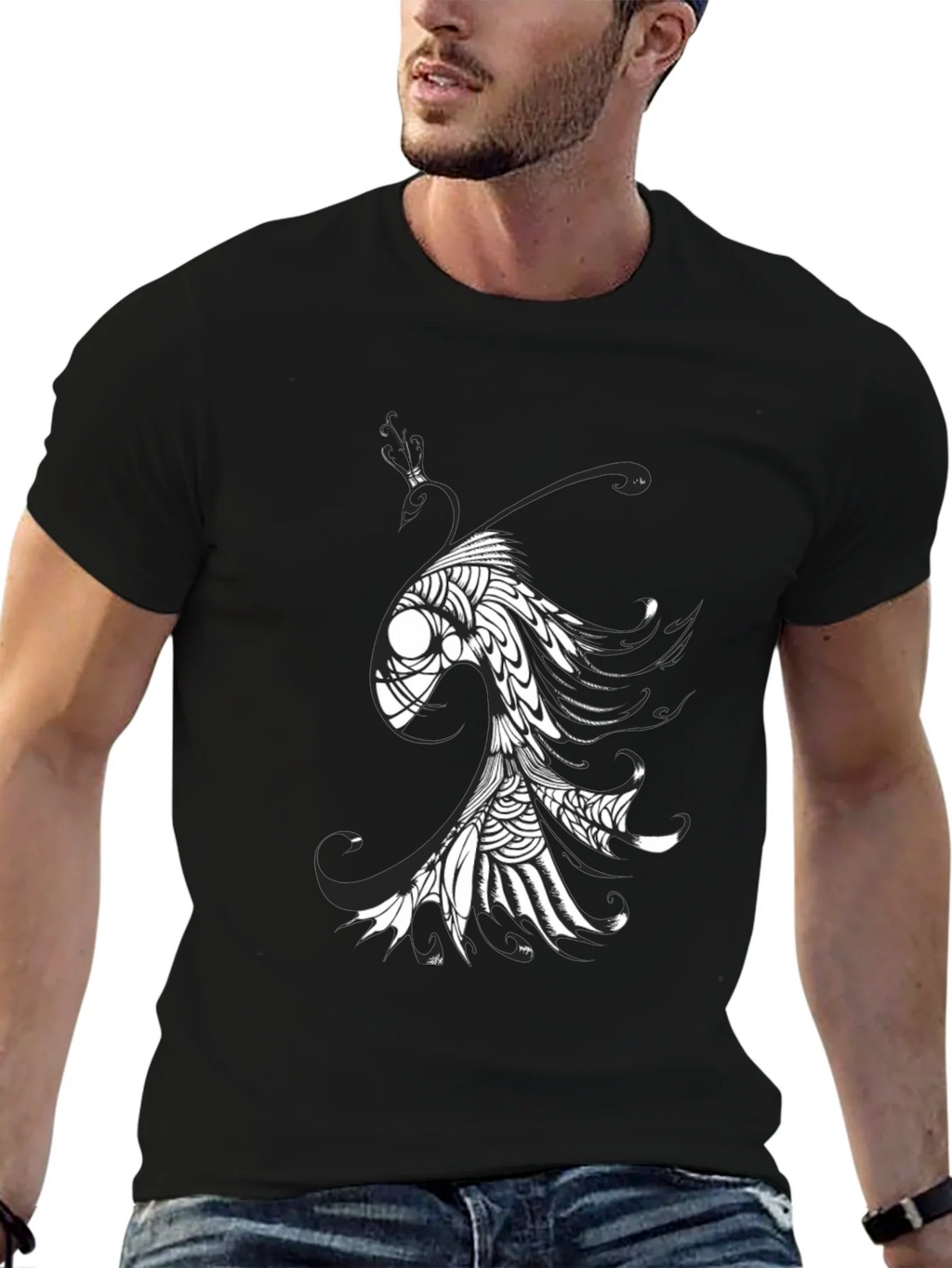Abstract Fish Graphic Tee - Black Cotton Blend product image 6